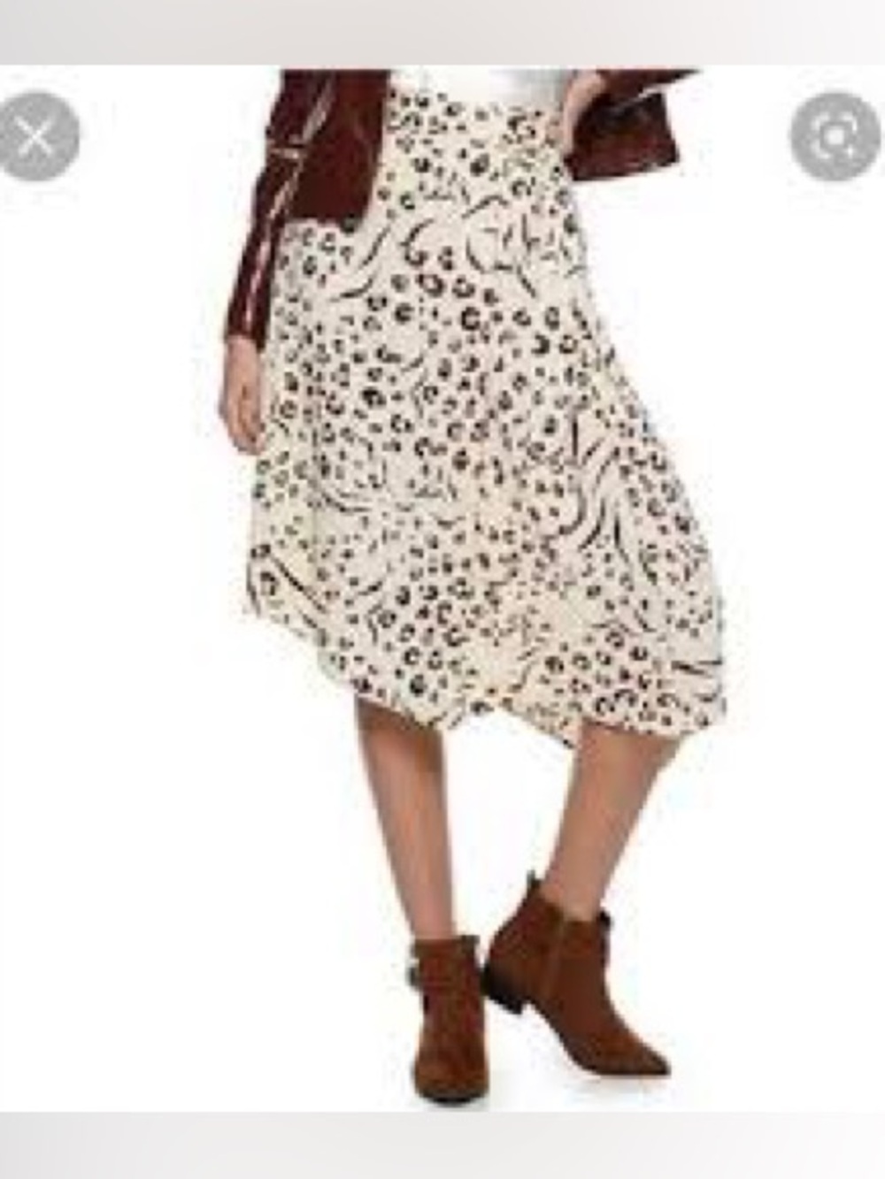 Nine West Cream Animal-Print Midi Skirt